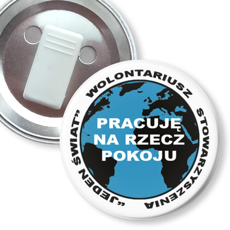 przypinka z żabką Pracuję na rzecz pokoju - biały