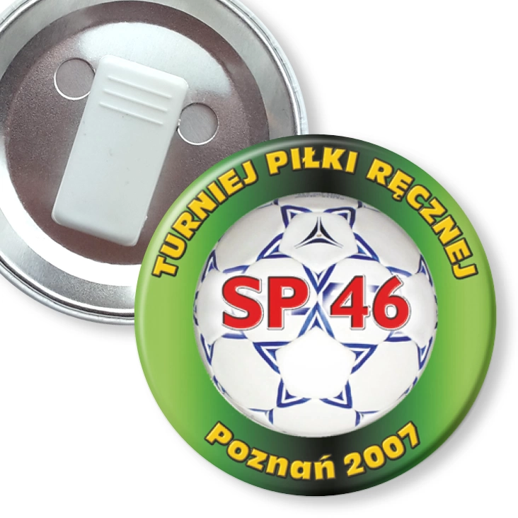 przypinka z żabką Turniej Piłki Ręcznej w SP 46