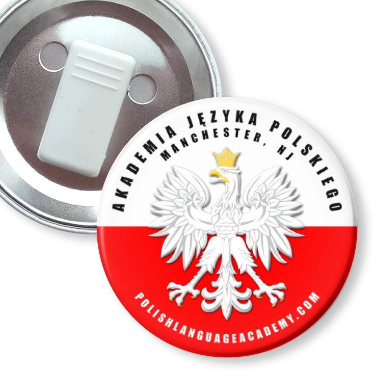 przypinka z żabką Akademia Języka Polskiego