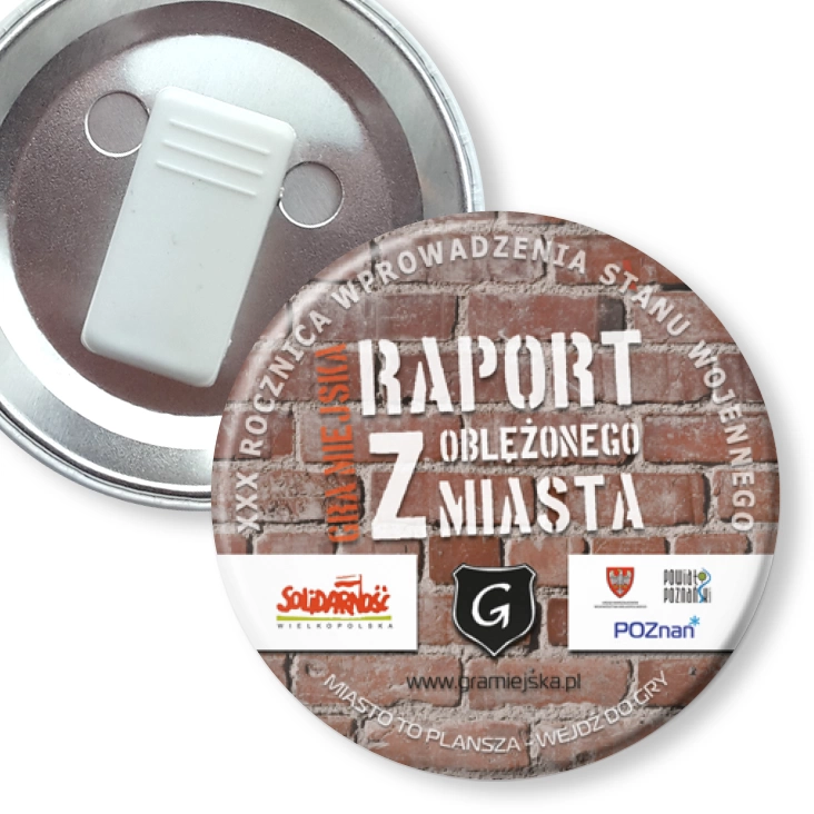 przypinka z żabką Gra Miejska - Raport z oblężonego miasta