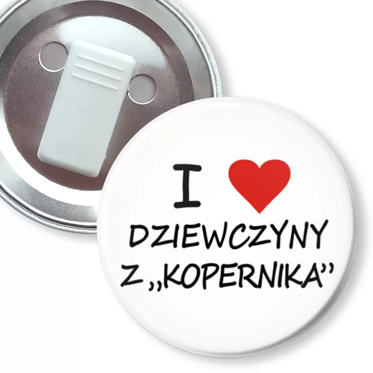 przypinka z żabką I love dziewczyny z Kopernika