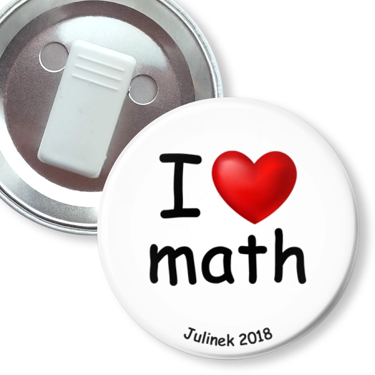 przypinka z żabką I love math