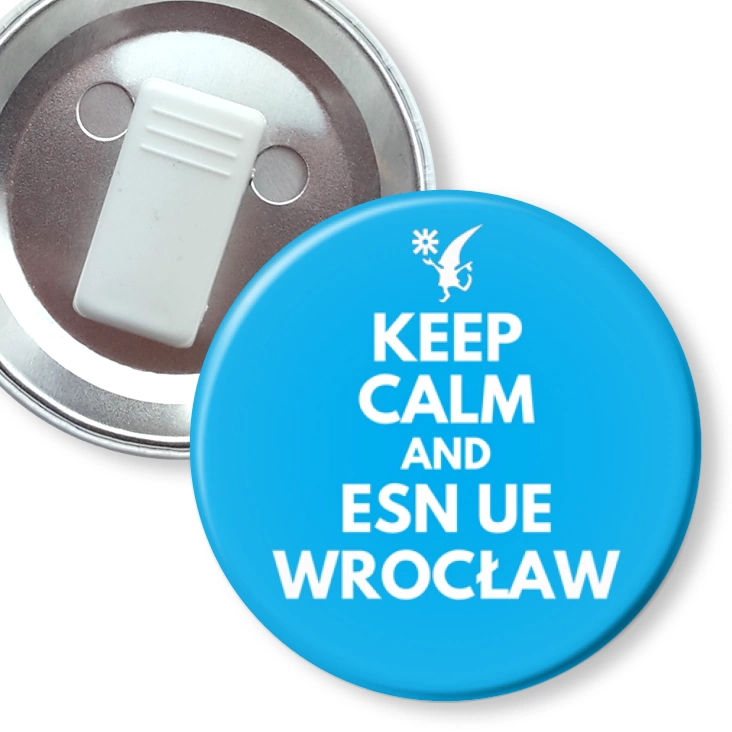 przypinka z żabką Keep calm and ESN