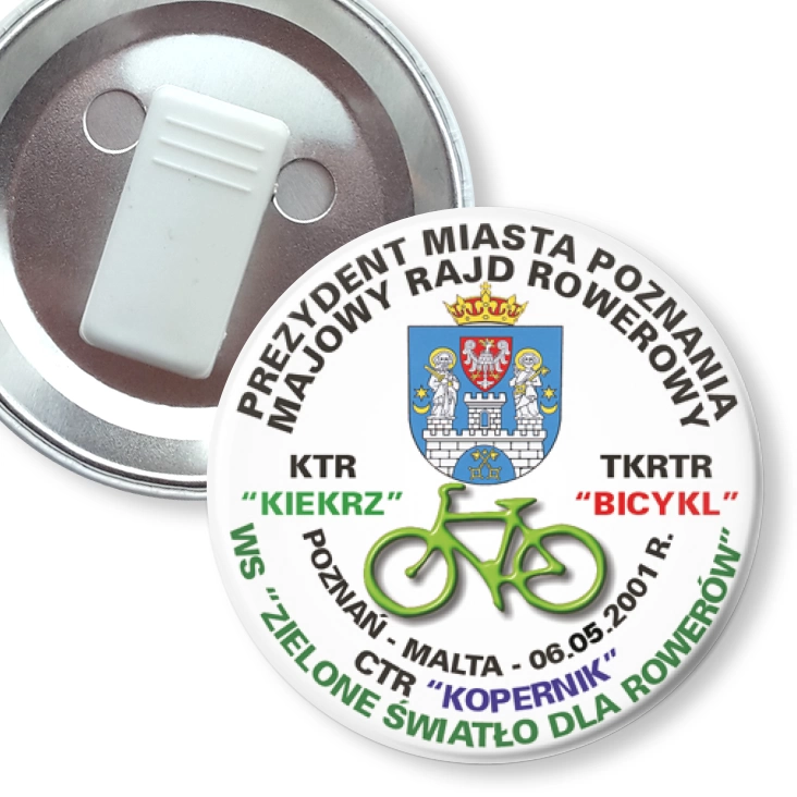 przypinka z żabką Majowy Rajd Rowerowy Zielone Światło dla Rowerów