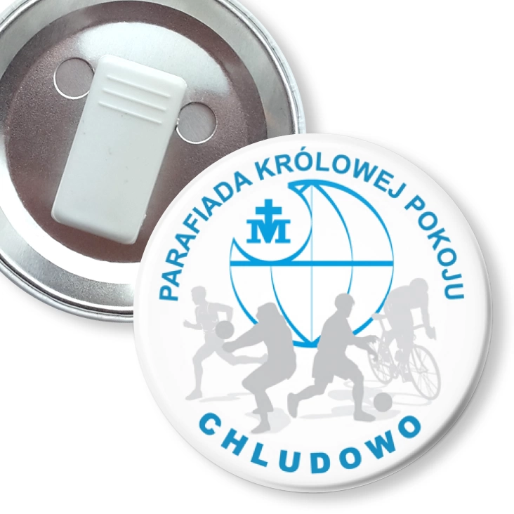 przypinka z żabką Parafiada Królowej Pokoju