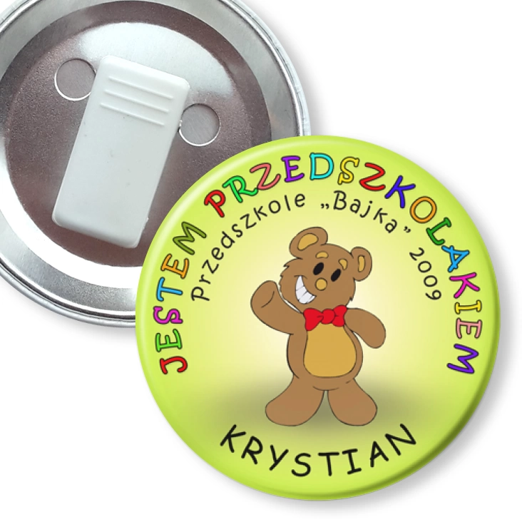 przypinka z żabką Przedszkole Bajka