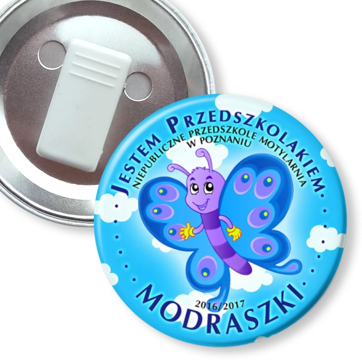 przypinka z żabką Przedszkole Motylarnia w Poznaniu