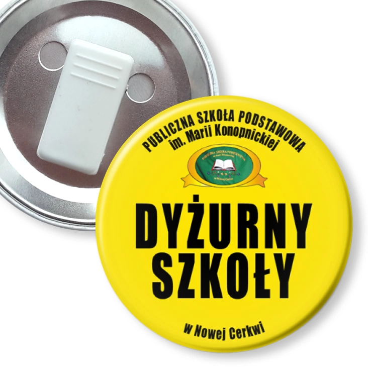 przypinka z żabką SP w Nowej Cerkwi - dyżurny szkoły