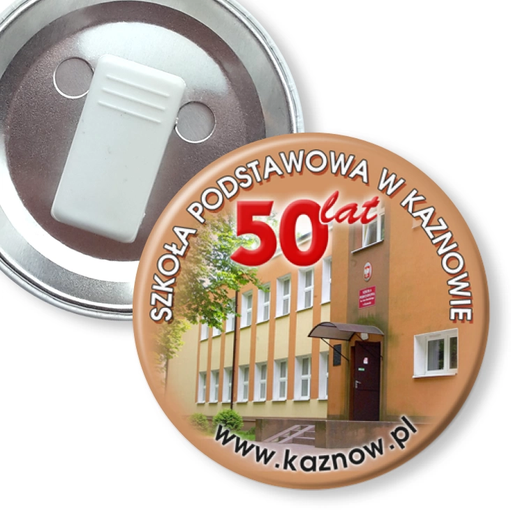 przypinka z żabką Szkoła Podstawowa w Kaznowie - 50 lat