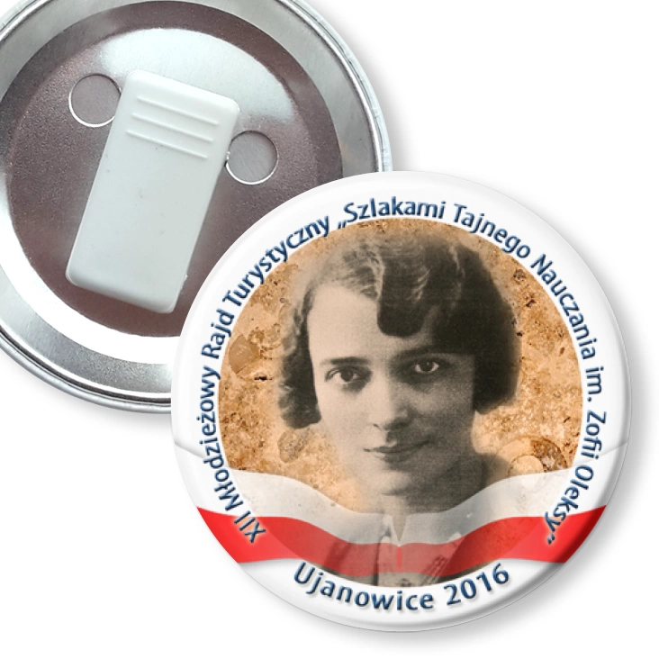 przypinka z żabką Szlakami Tajnego Nauczania im. Zofii Oleksy