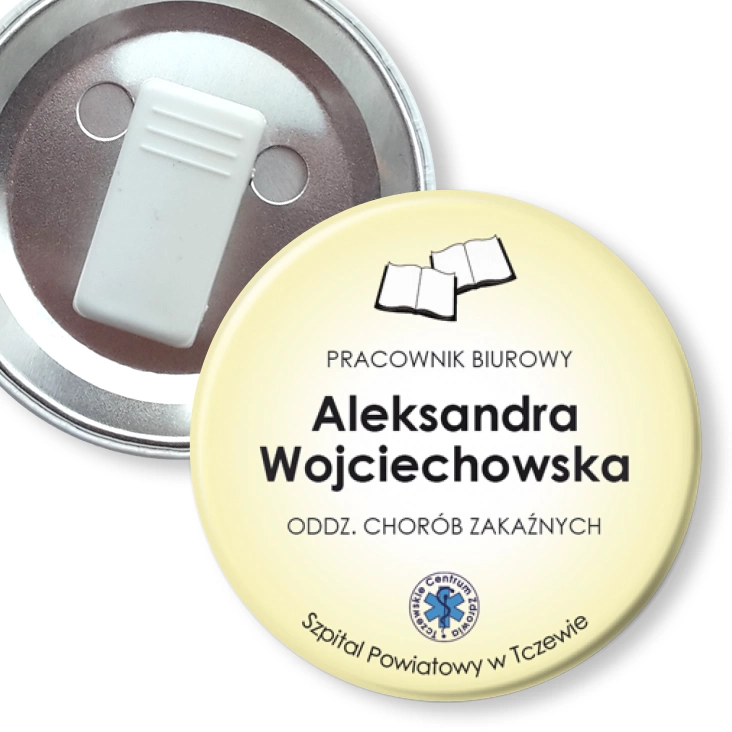 przypinka z żabką Szpital Powiatowy w Tczewie - pracownik biurowy
