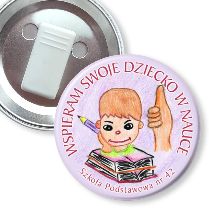 przypinka z żabką Wspieram swoje dziecko w nauce - chłopiec