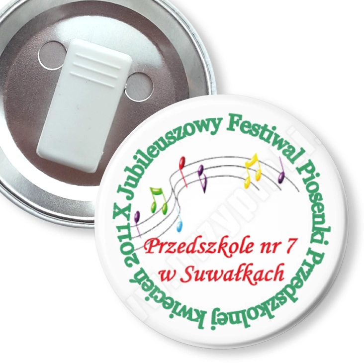 przypinka z żabką X Jubileuszowy Festiwal Piosenki Przedszkolnej