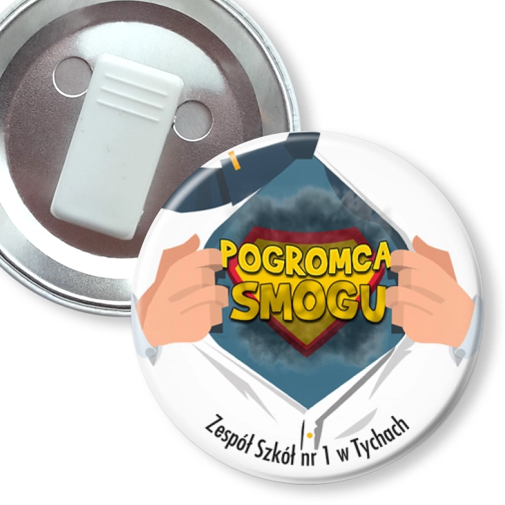 przypinka z żabką Pogromca Smogu Zespół Szkół w Tychach