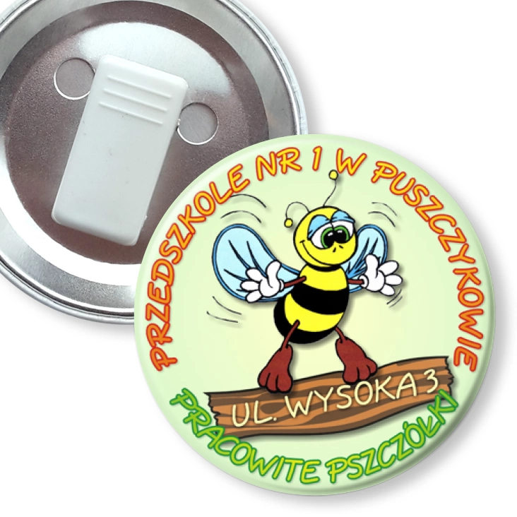 przypinka z żabką Przedszkole nr 1 w Puszczykowie