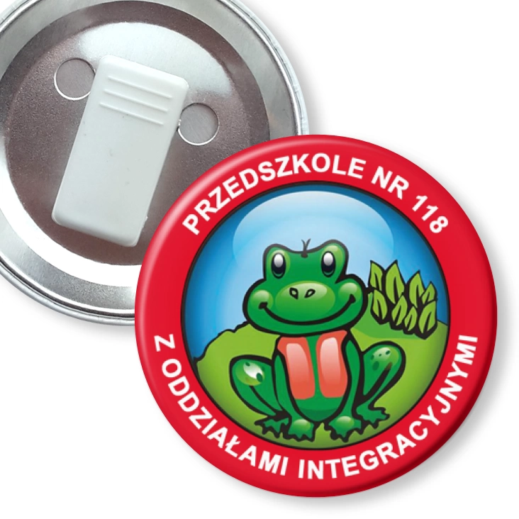 przypinka z żabką Przedszkole nr 118 z oddziałami integracyjnymi