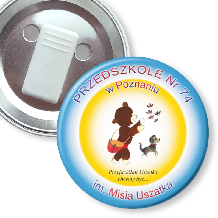 przypinka z żabką Przedszkole nr 74 w Poznaniu