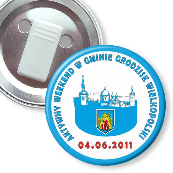 przypinka z żabką Aktywny Weekend w gminie Grodzisk Wlkp.