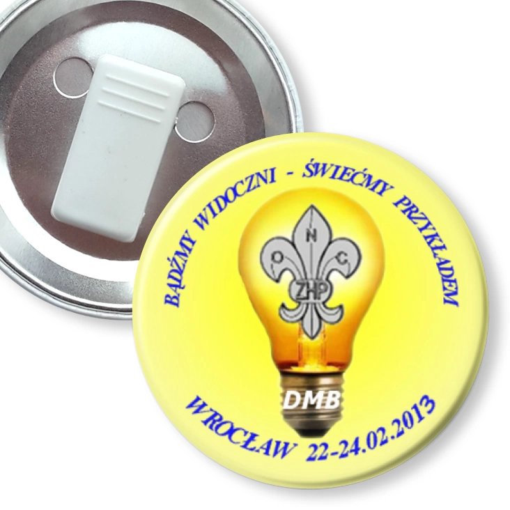 przypinka z żabką Bądźmy widoczni - świećmy przykładem