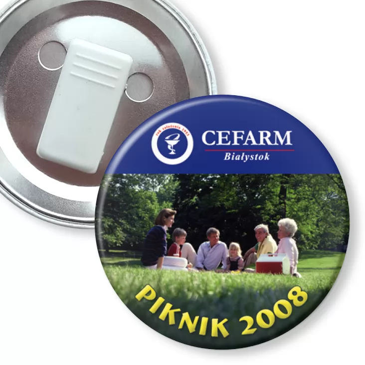 przypinka z żabką Cefarm Białystok Piknik