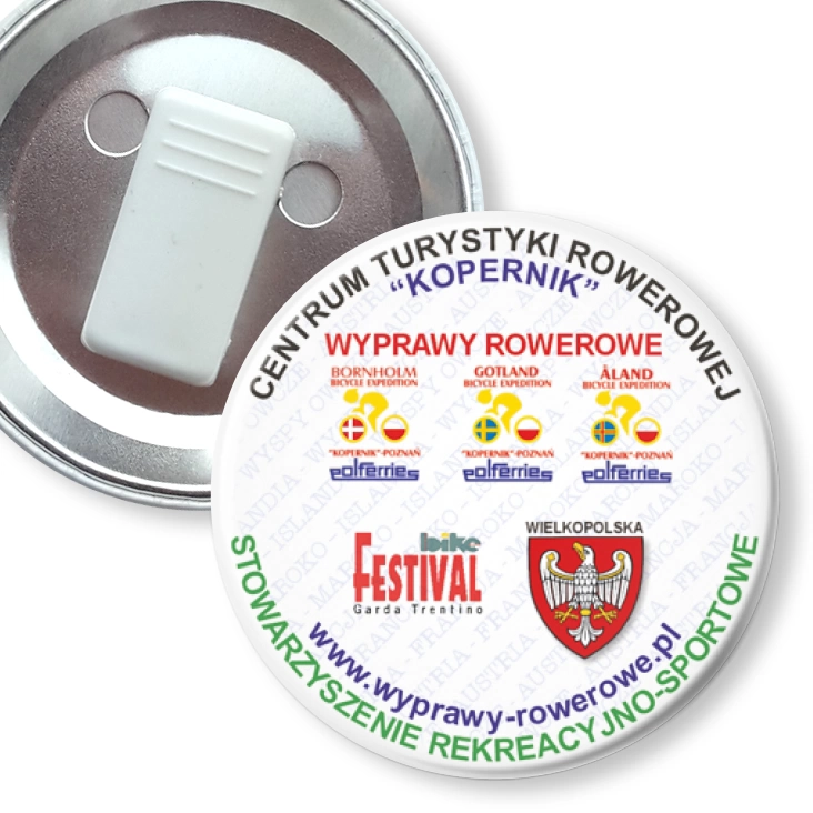 przypinka z żabką Centrum Turystyki Rowerowej Kopernik