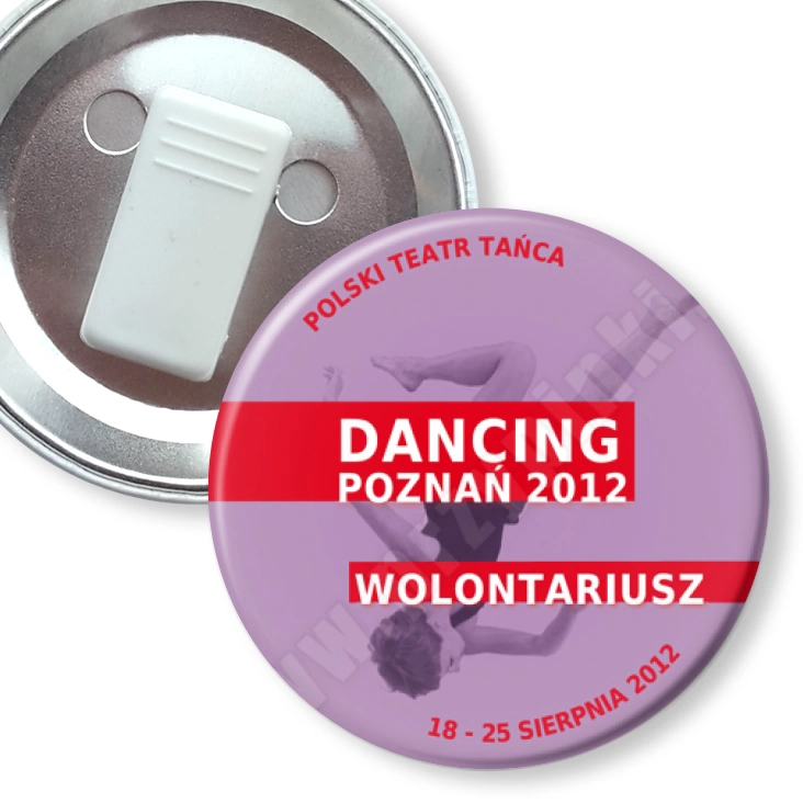 przypinka z żabką Dancing Poznań 2012 - wolontariusz