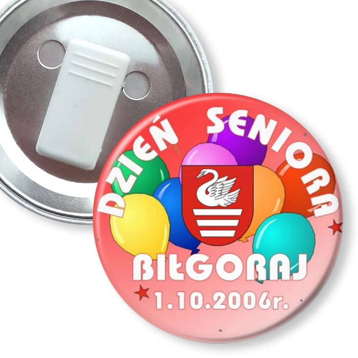 przypinka z żabką Dzień Seniora Biłgoraj