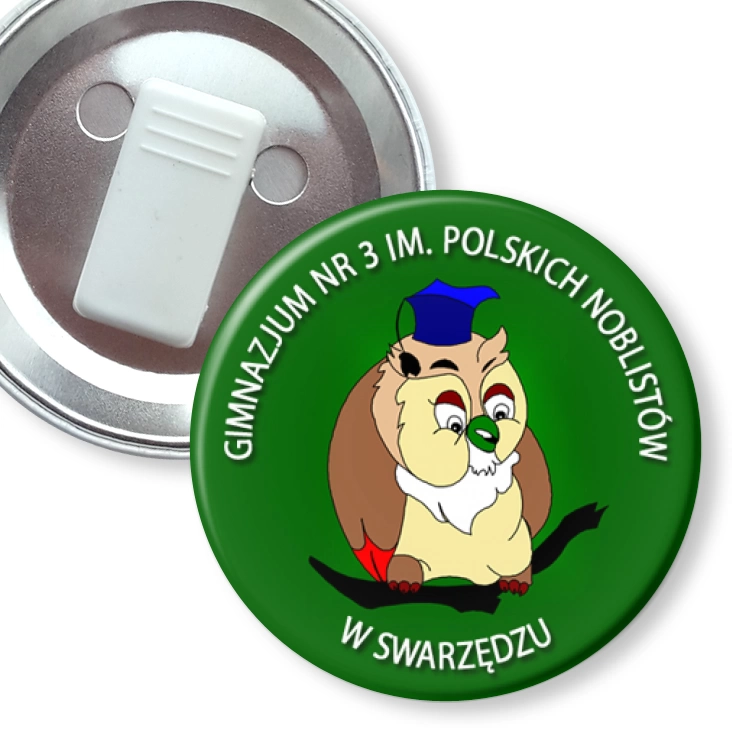 przypinka z żabką Gimnazjum nr 3 w Swarzędzu