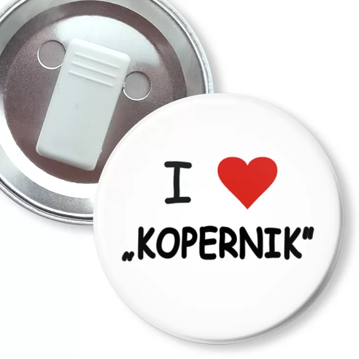 przypinka z żabką I love Kopernik