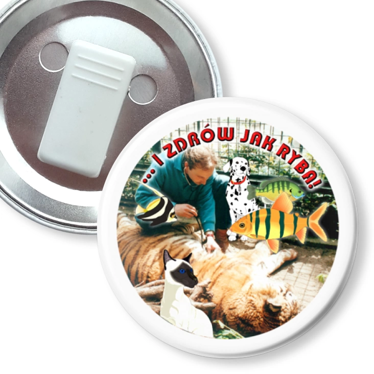 przypinka z żabką ...I zdrów jak ryba!