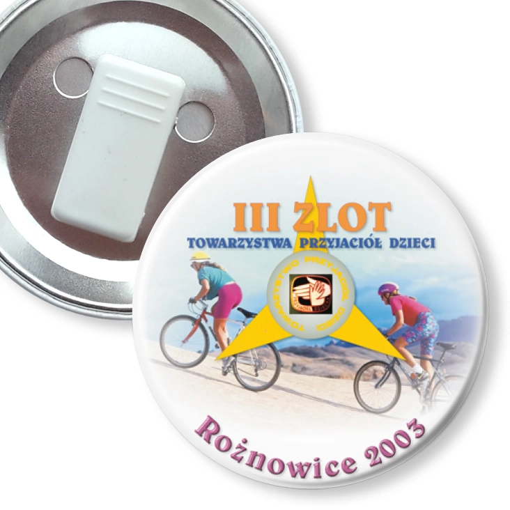 przypinka z żabką III Zlot Towarzystwa Przyjaciół Dzieci - Rożnowice 2003