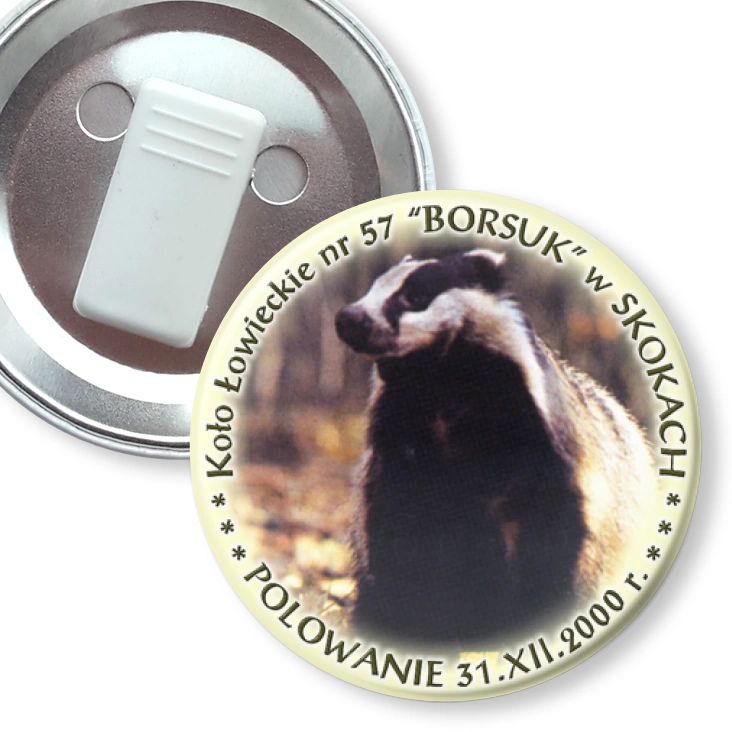 przypinka z żabką Koło Łowieckie nr 57 BORSUK w Skokach