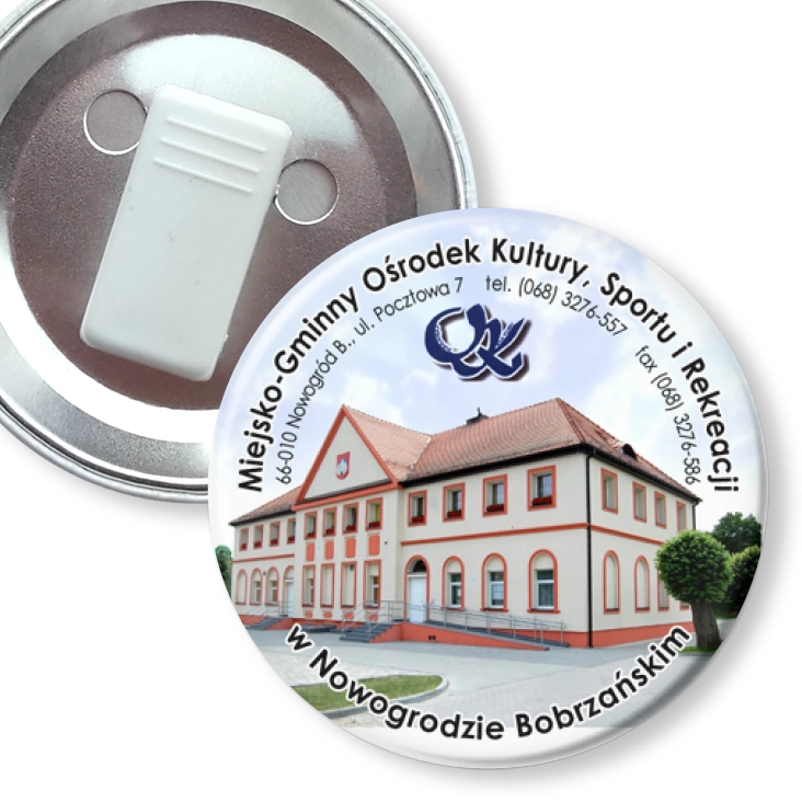 przypinka z żabką Ośrodek Kultury w Nowogrodzie Bobrzańskim