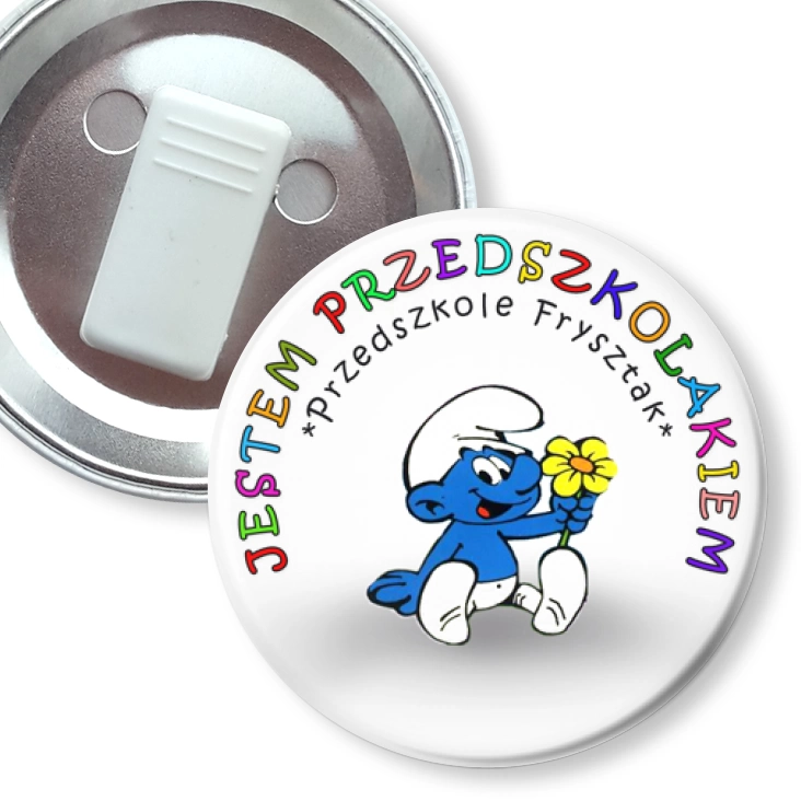 przypinka z żabką Przedszkole Frysztak - smerfy