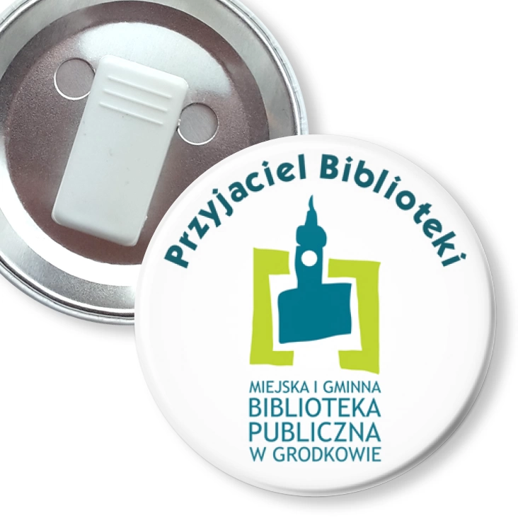 przypinka z żabką Przyjaciel Biblioteki