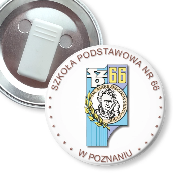 przypinka z żabką Szkoła podstawowa nr 66 w Poznaniu