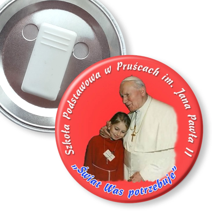 przypinka z żabką Szkoła Podstawowa w Pruścach