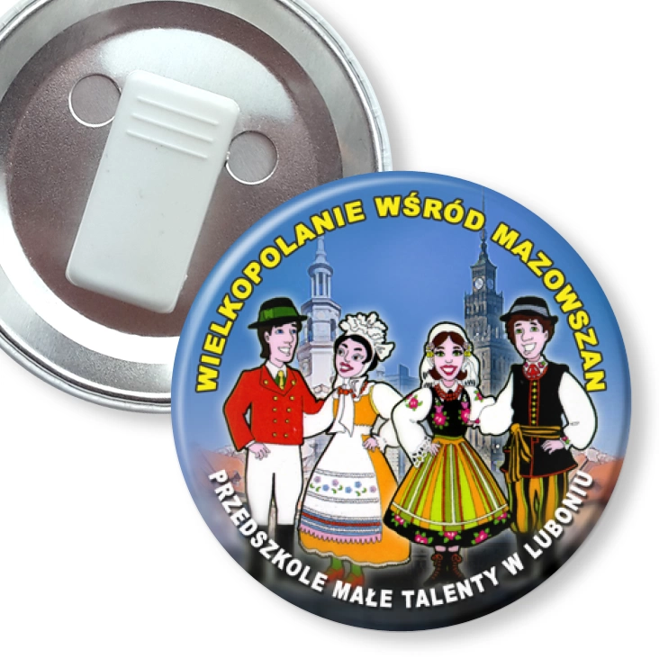 przypinka z żabką Wielkopolanie wśród Mazowszan