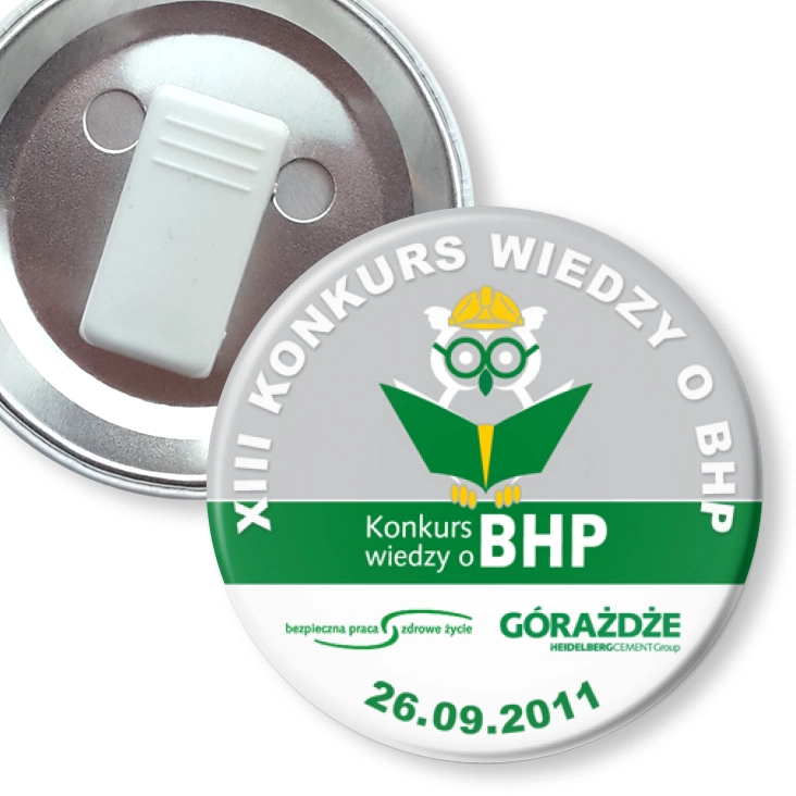 przypinka z żabką XIII Konkurs Wiedzy o BHP