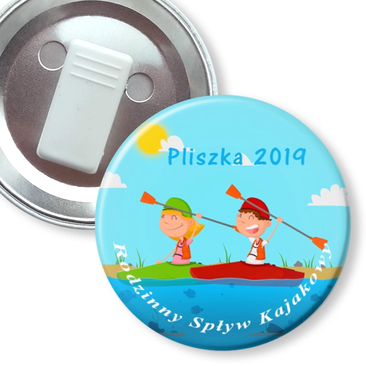 przypinka z żabką Rodzinny Spływ Kajakowy Pliszka 2019