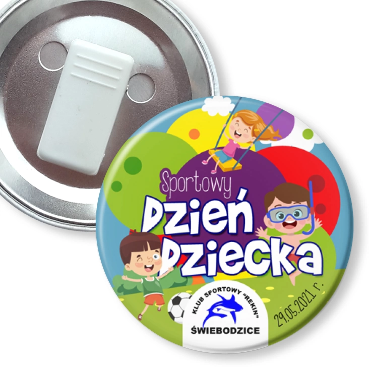 przypinka z żabką Sportowy Dzień Dziecka KS Rekin
