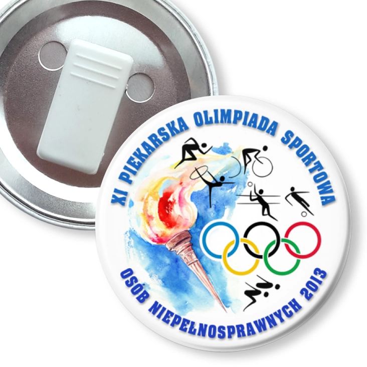 przypinka z żabką XI Piekarska Olimpiada Osób Niepełnosprawnych 2013