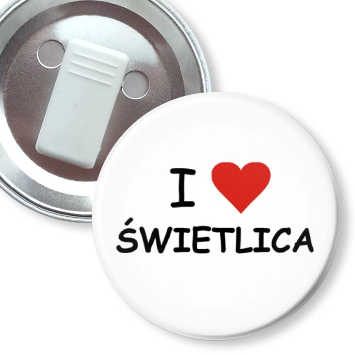 przypinka z żabką I love świetlica