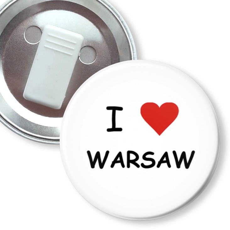 przypinka z żabką I love Warszawa