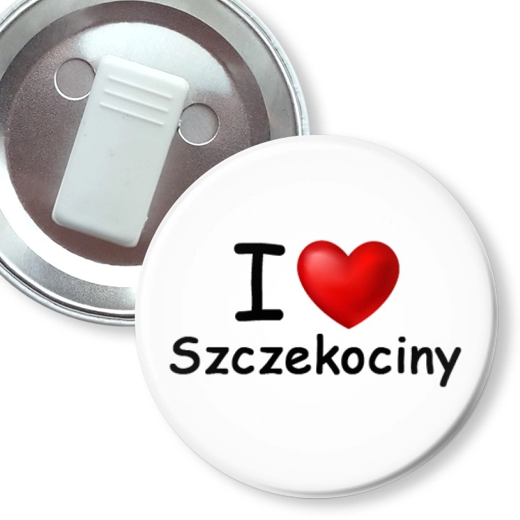 przypinka z żabką I love Szczekociny