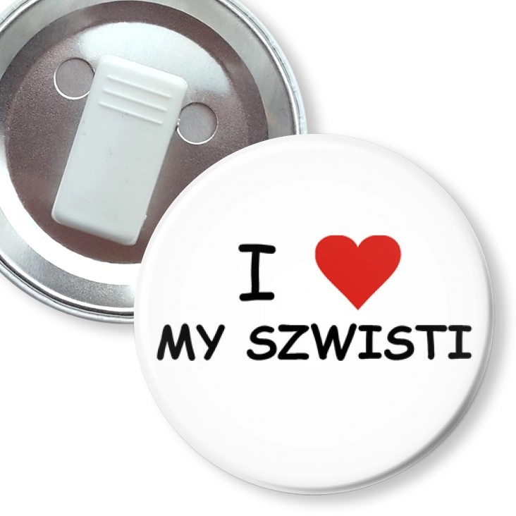 przypinka z żabką I love my szwisti