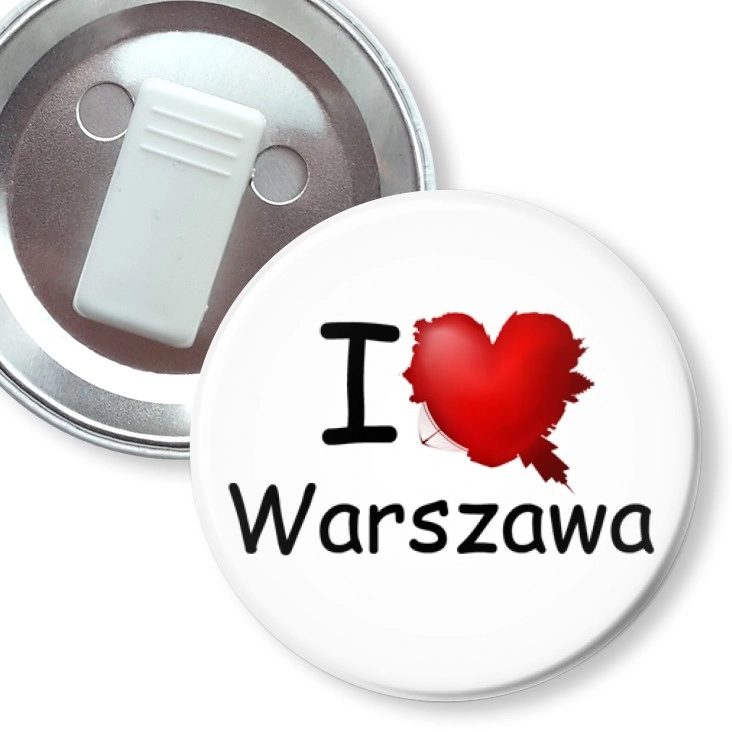 przypinka z żabką I love Warszawa