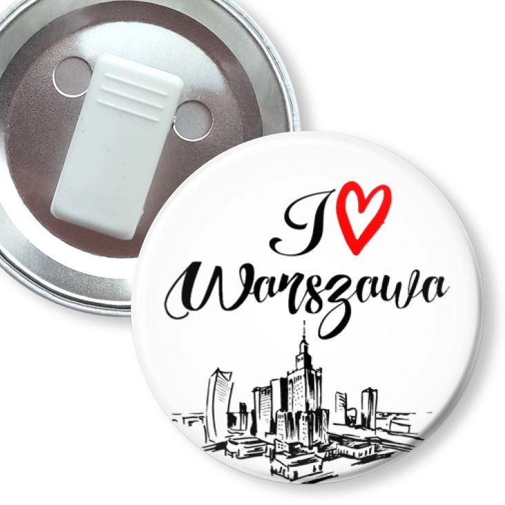 przypinka z żabką I love Warszawa