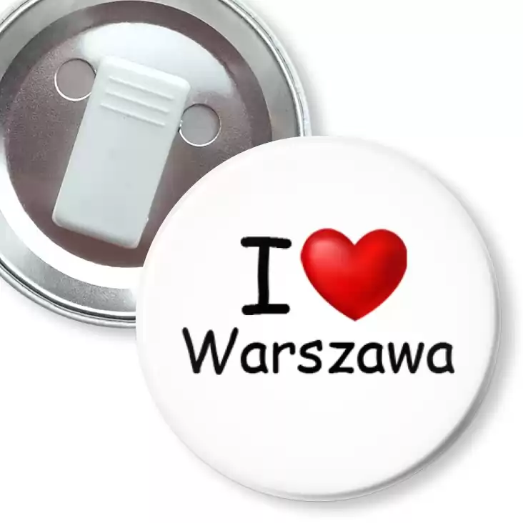 przypinka z żabką I love Warszawa