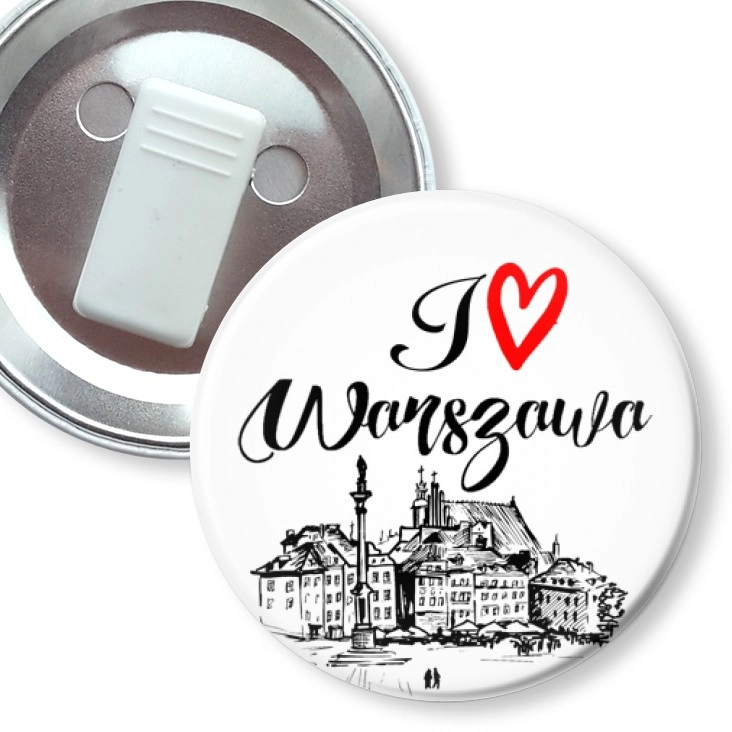 przypinka z żabką I love Warszawa